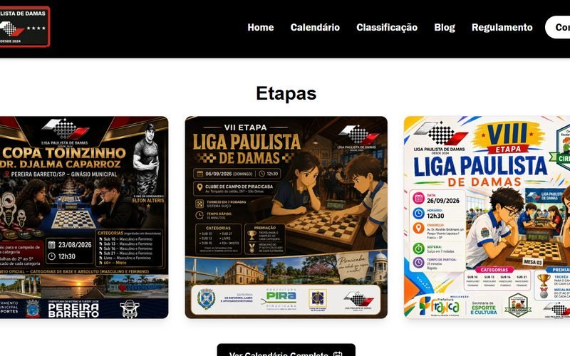 Captura de tela do site da Liga Paulista de Damas