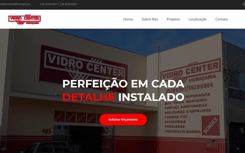 Captura de tela do site da Vidro Center